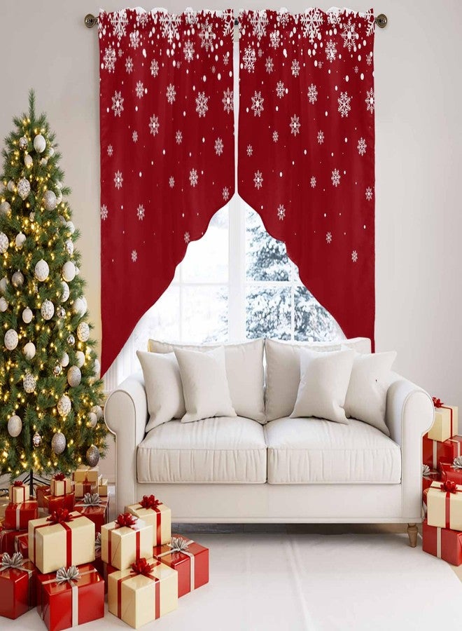LooPoP Christmas Swag Valances for Windows Snowflake Swag Kitchen Curtains Red Winter Snow Window Valance Curtain 2 Panel Topper Curtains for Kitchen Living Room Bedroom Bathroom Holiday Decor 28"x36" - Image 5